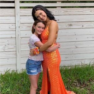 Sherri Hill Orange Sequin Prom Dress